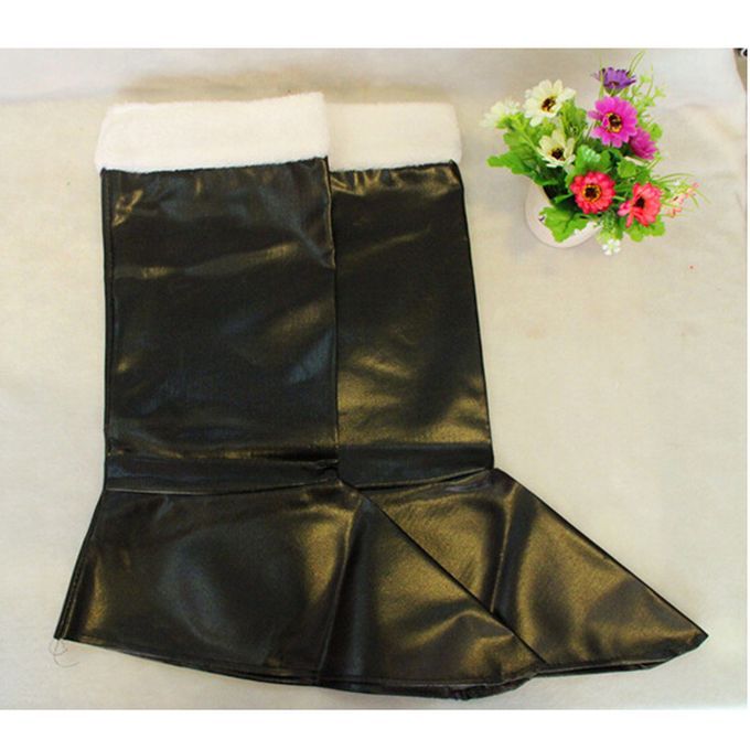 Cute Father Christmas Santa Xmas Black Boots Covers Furry Costume