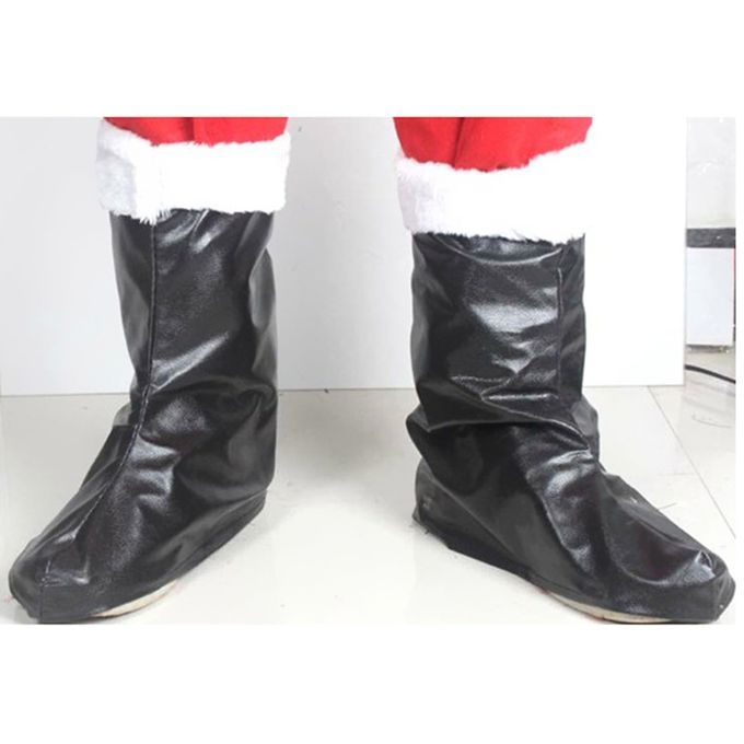 Cute Father Christmas Santa Xmas Black Boots Covers Furry Costume