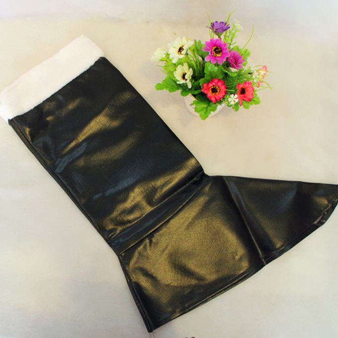Cute Father Christmas Santa Xmas Black Boots Covers Furry Costume