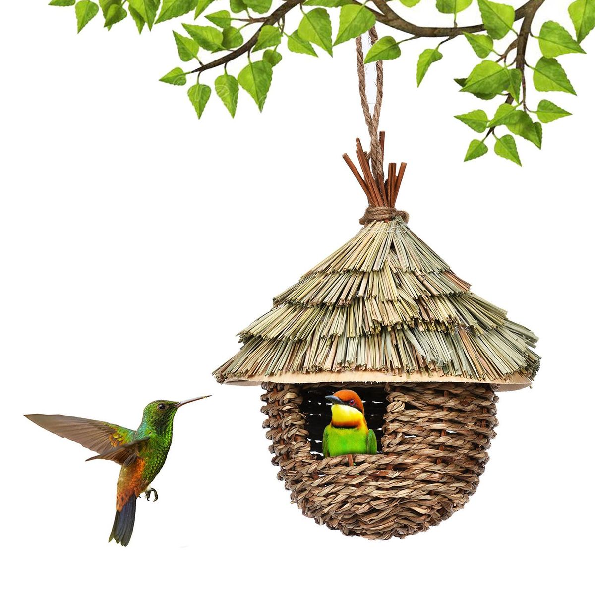 Cross-border new Hummingbird House charming decorative hummingbird house creative birdhouse hanging straw nest