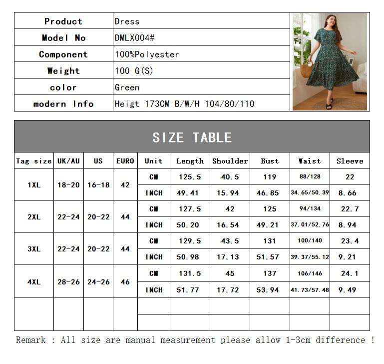 Sweet Round Neck Floral Loose Female Plus Size Dresses