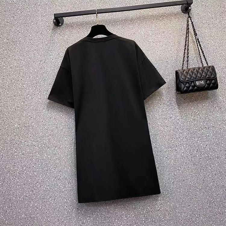 Short-Sleeved Dress Large Size 2023 Summer Women's New Loose Midi Skirt Stitching Polka Dot Flab Hiding Chubby Fashion Dress