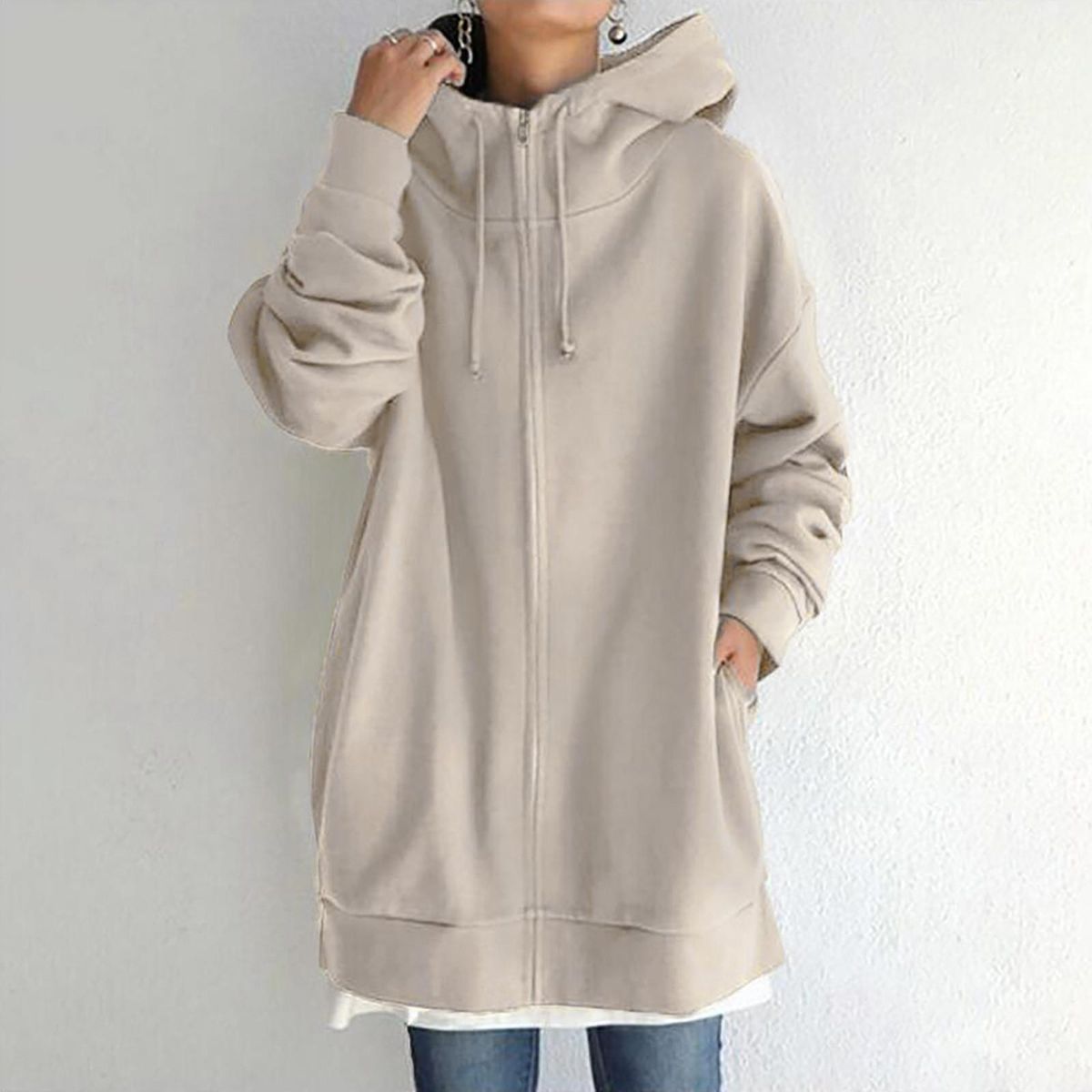 Women's Solid Color Hoodie Zipper Long Sleeve Sweatshirts Pockets Long