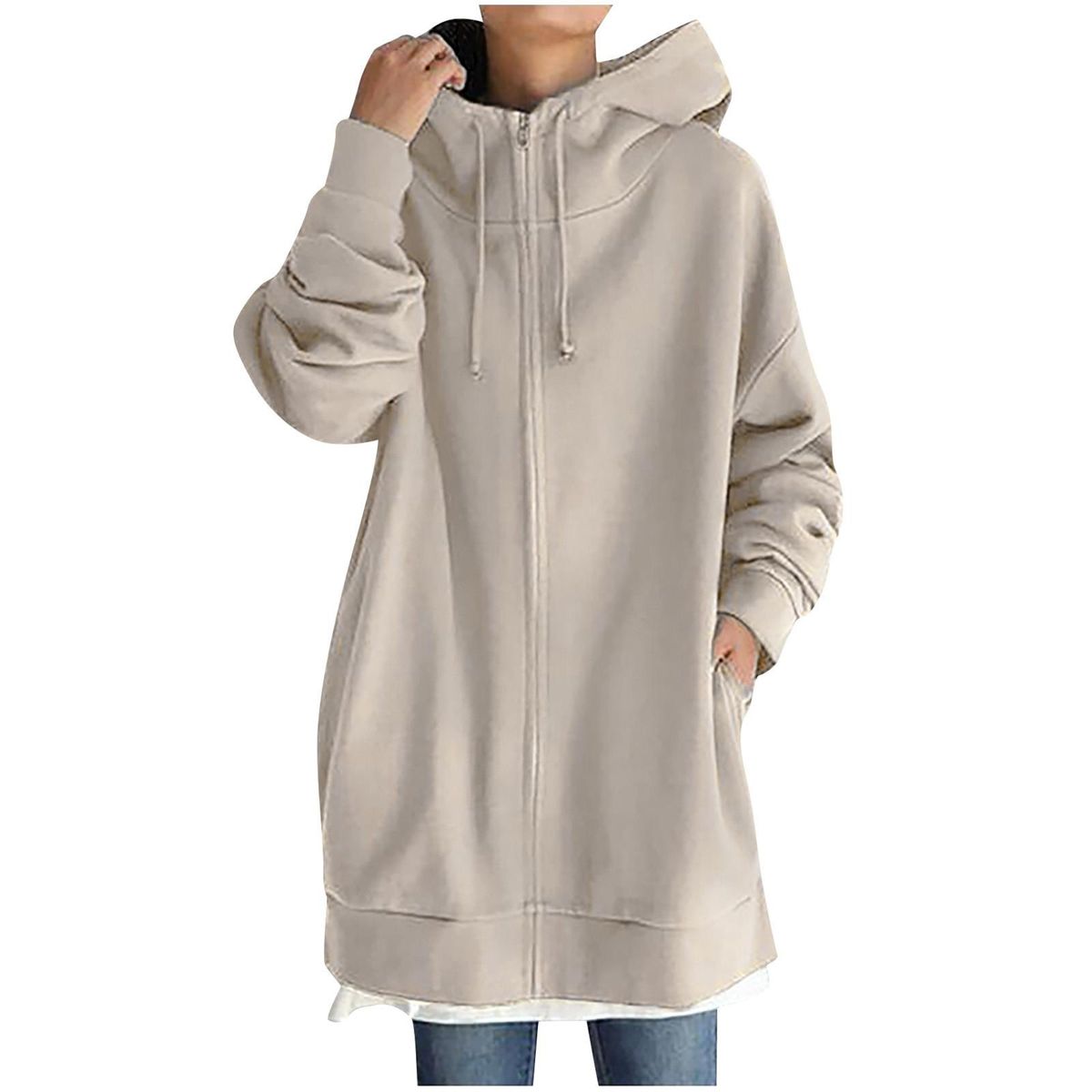 Women's Solid Color Hoodie Zipper Long Sleeve Sweatshirts Pockets Long