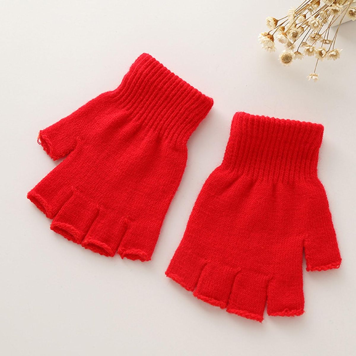 1 Pair Half-finger Winter Outdoor Red