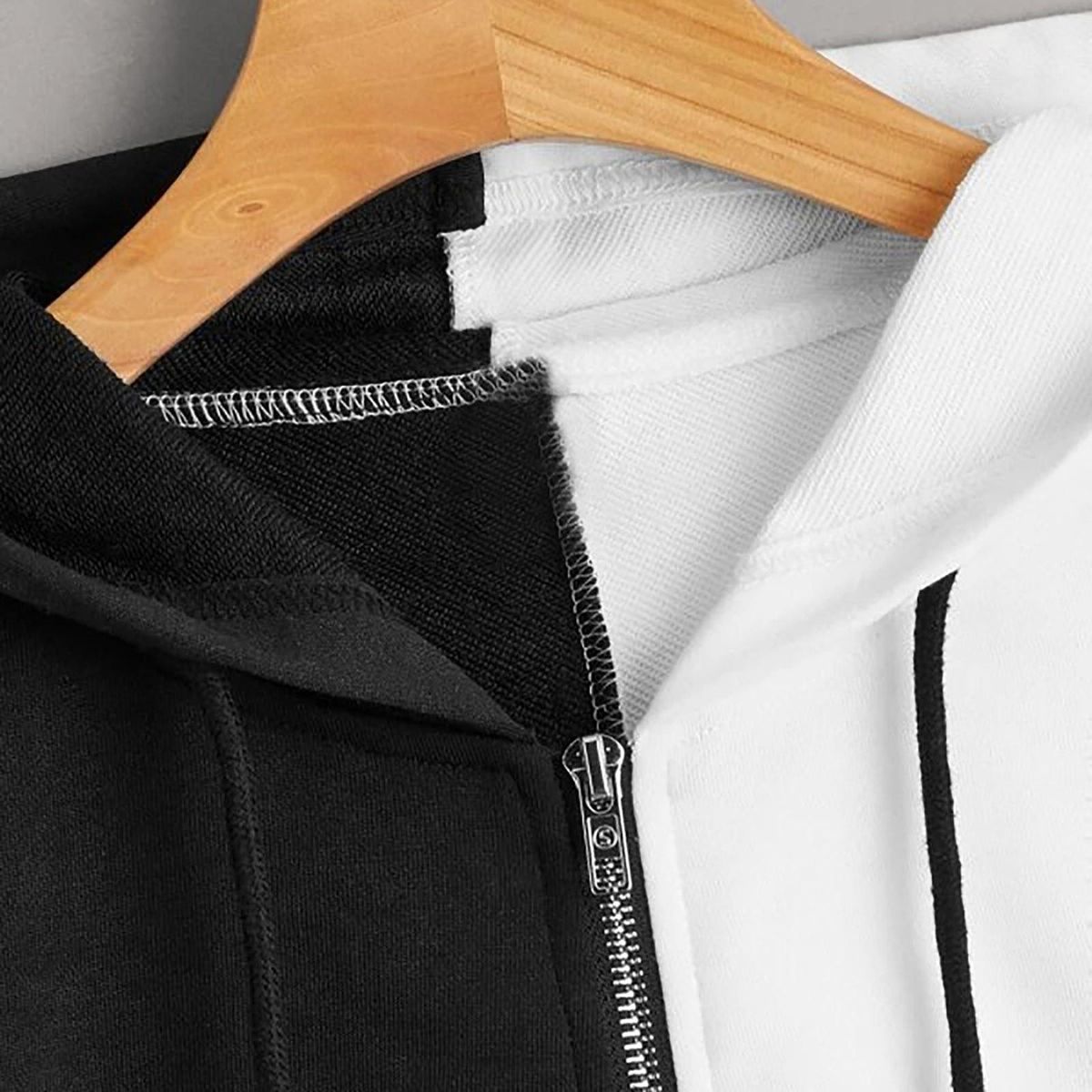 Women's Patchwork Long Sleeve Hooded Sweatshirts Pocket Zipper Blouse
