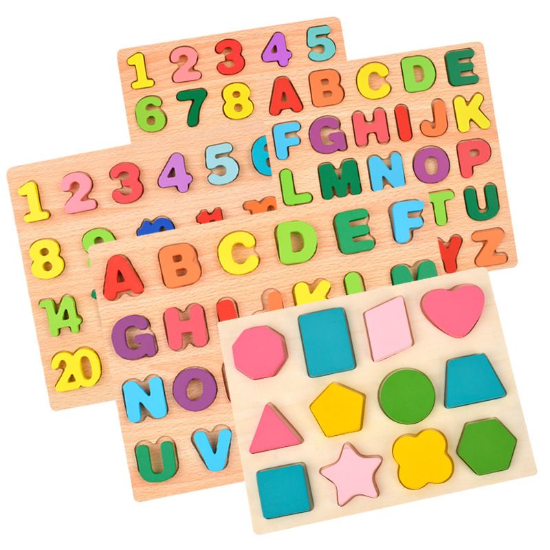 Kids Alphabetic Arithmetic Number Geometric Shapes Wooden