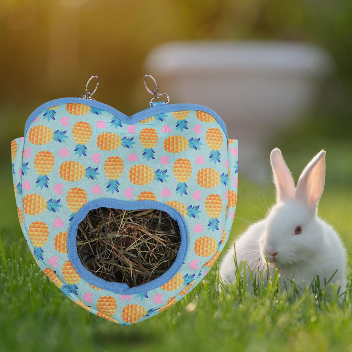 Rabbit Hay Feeder Bag Hay Storage Bag Hanging Feeding Blue