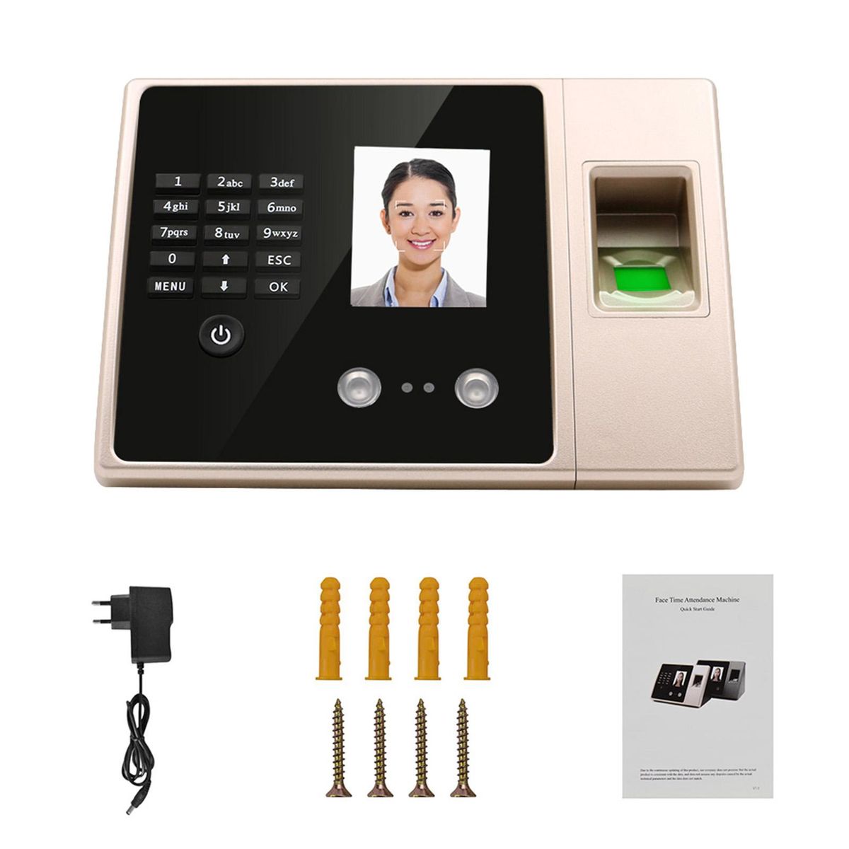 Intelligent Biometric Fingerprint Time Attendance Machine with HD Display Screen Time Clock Support Face Fingerprint Password Employee Checking-in Recorder Reader Support USB Disk Access Control Multi-language Password Recogn