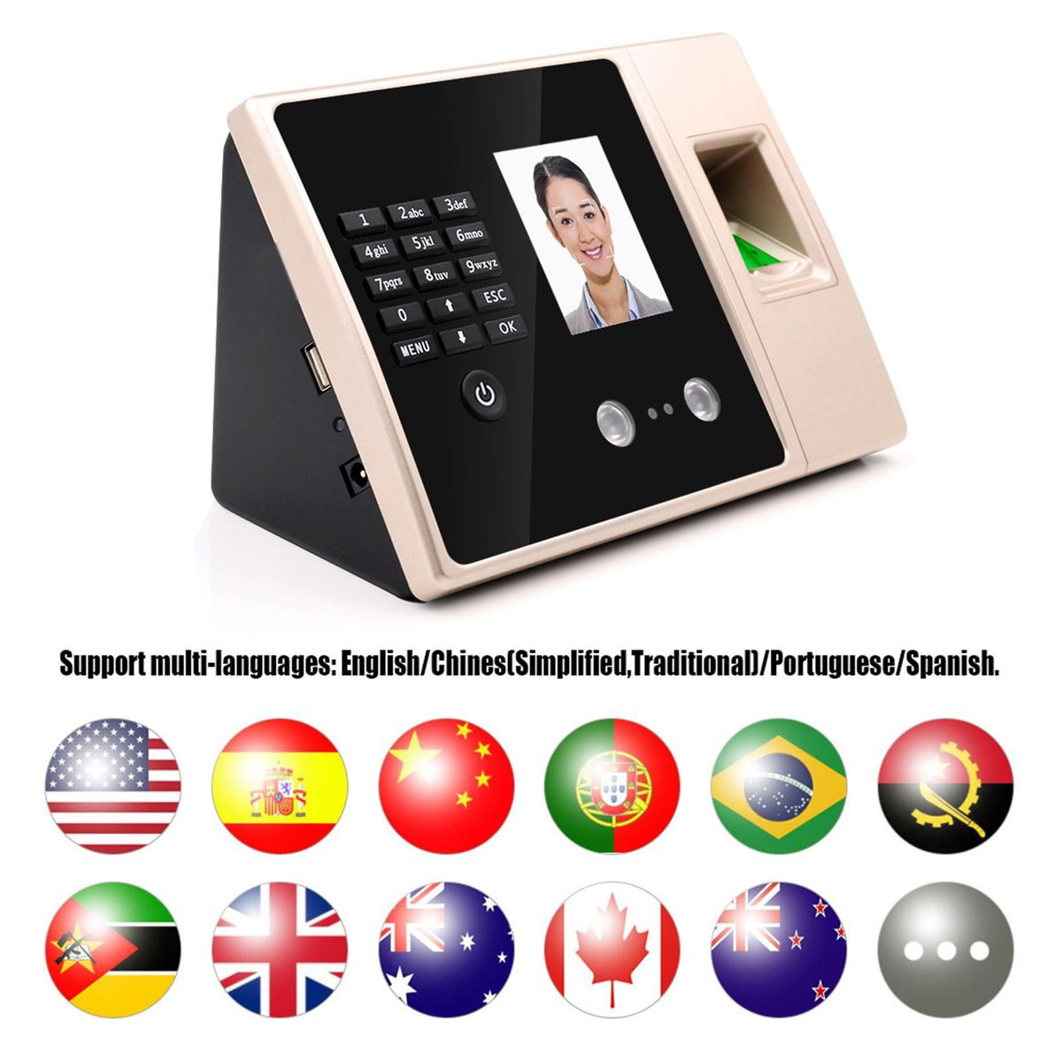 Intelligent Biometric Fingerprint Time Attendance Machine with HD Display Screen Time Clock Support Face Fingerprint Password Employee Checking-in Recorder Reader Support USB Disk Access Control Multi-language Password Recogn