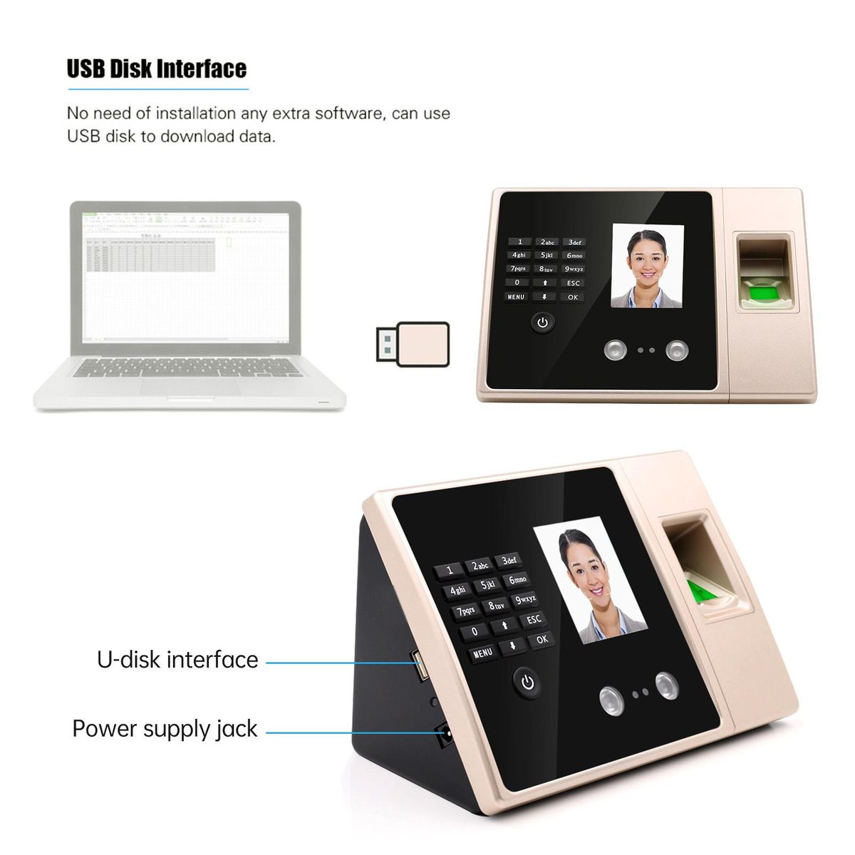 Intelligent Biometric Fingerprint Time Attendance Machine with HD Display Screen Time Clock Support Face Fingerprint Password Employee Checking-in Recorder Reader Support USB Disk Access Control Multi-language Password Recogn