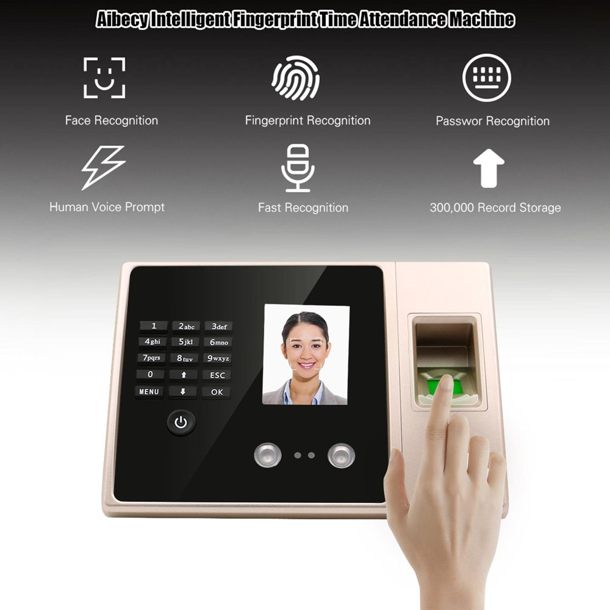 Intelligent Biometric Fingerprint Time Attendance Machine with HD Display Screen Time Clock Support Face Fingerprint Password Employee Checking-in Recorder Reader Support USB Disk Access Control Multi-language Password Recogn