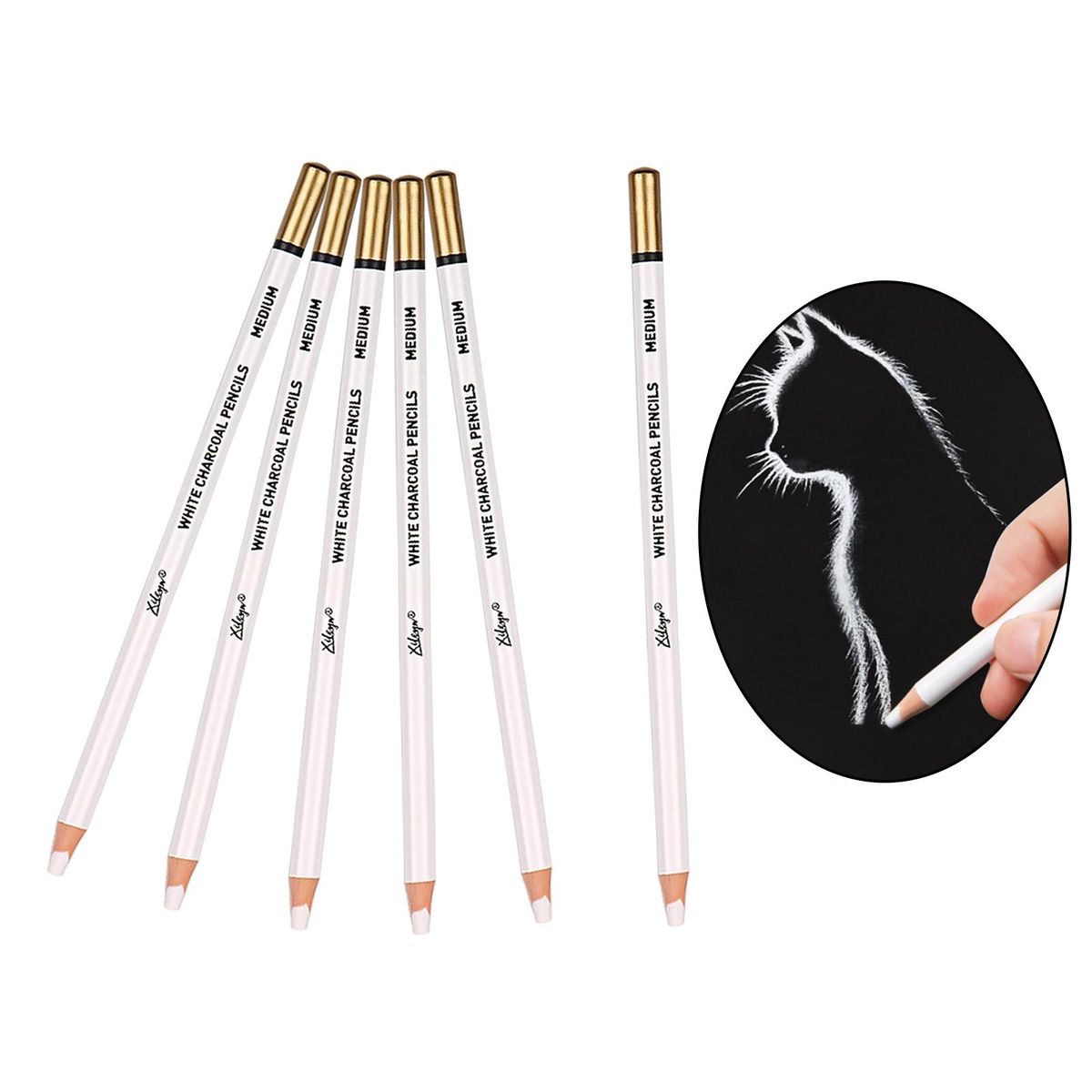 12 Pcs Charcoal Pencils Classic Wooden Professional White For Kids