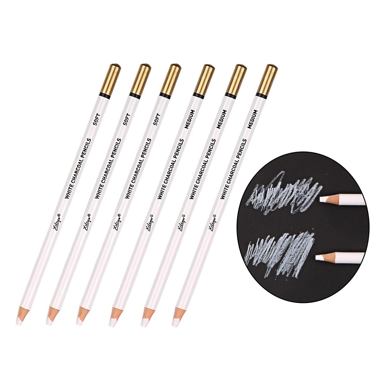 12 Pcs Charcoal Pencils Classic Wooden Professional White For Kids