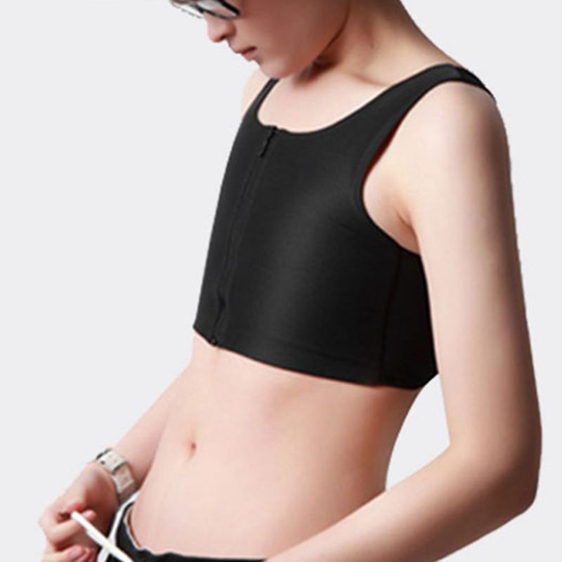 Women's Les  Tomboy Slim Fit Short Vest Chest Binder Tops Zip Tomboy Bra Intimates Breathable Buckle Breast Binder