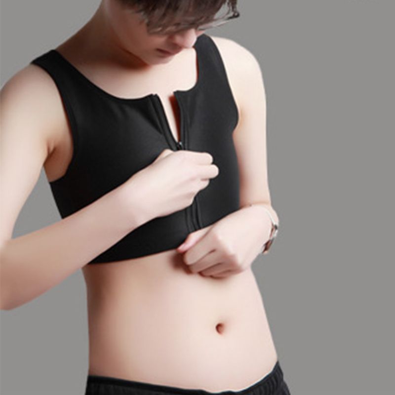 Women's Les  Tomboy Slim Fit Short Vest Chest Binder Tops Zip Tomboy Bra Intimates Breathable Buckle Breast Binder