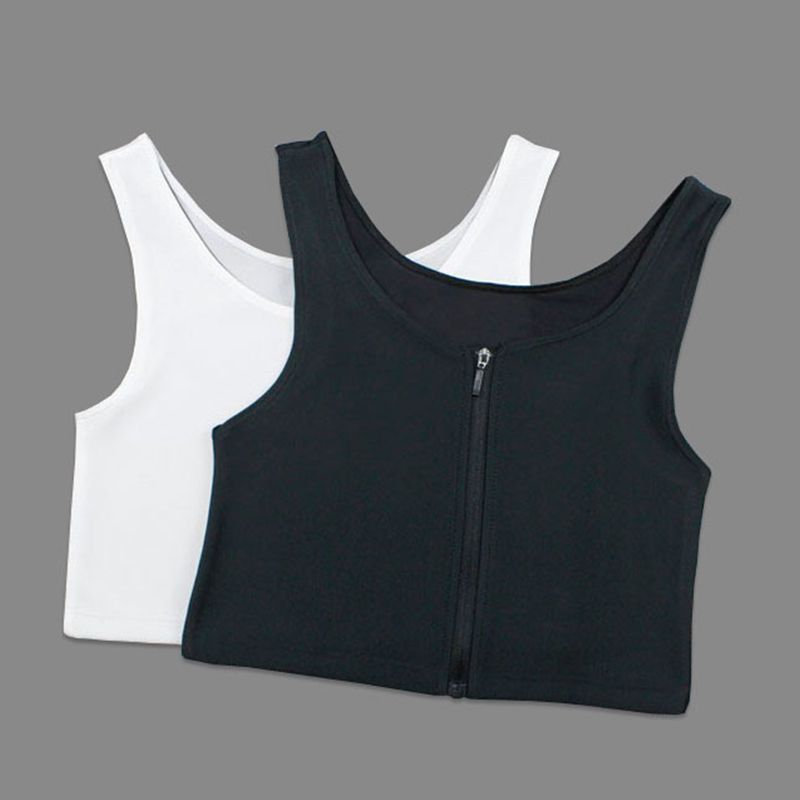 Women's Les  Tomboy Slim Fit Short Vest Chest Binder Tops Zip Tomboy Bra Intimates Breathable Buckle Breast Binder