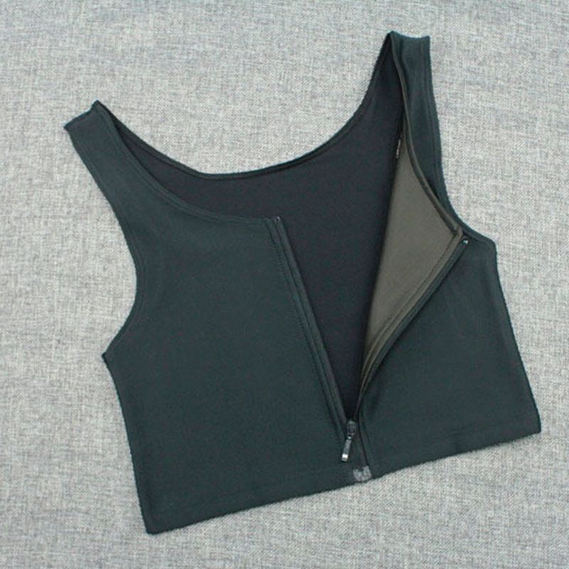 Women's Les  Tomboy Slim Fit Short Vest Chest Binder Tops Zip Tomboy Bra Intimates Breathable Buckle Breast Binder