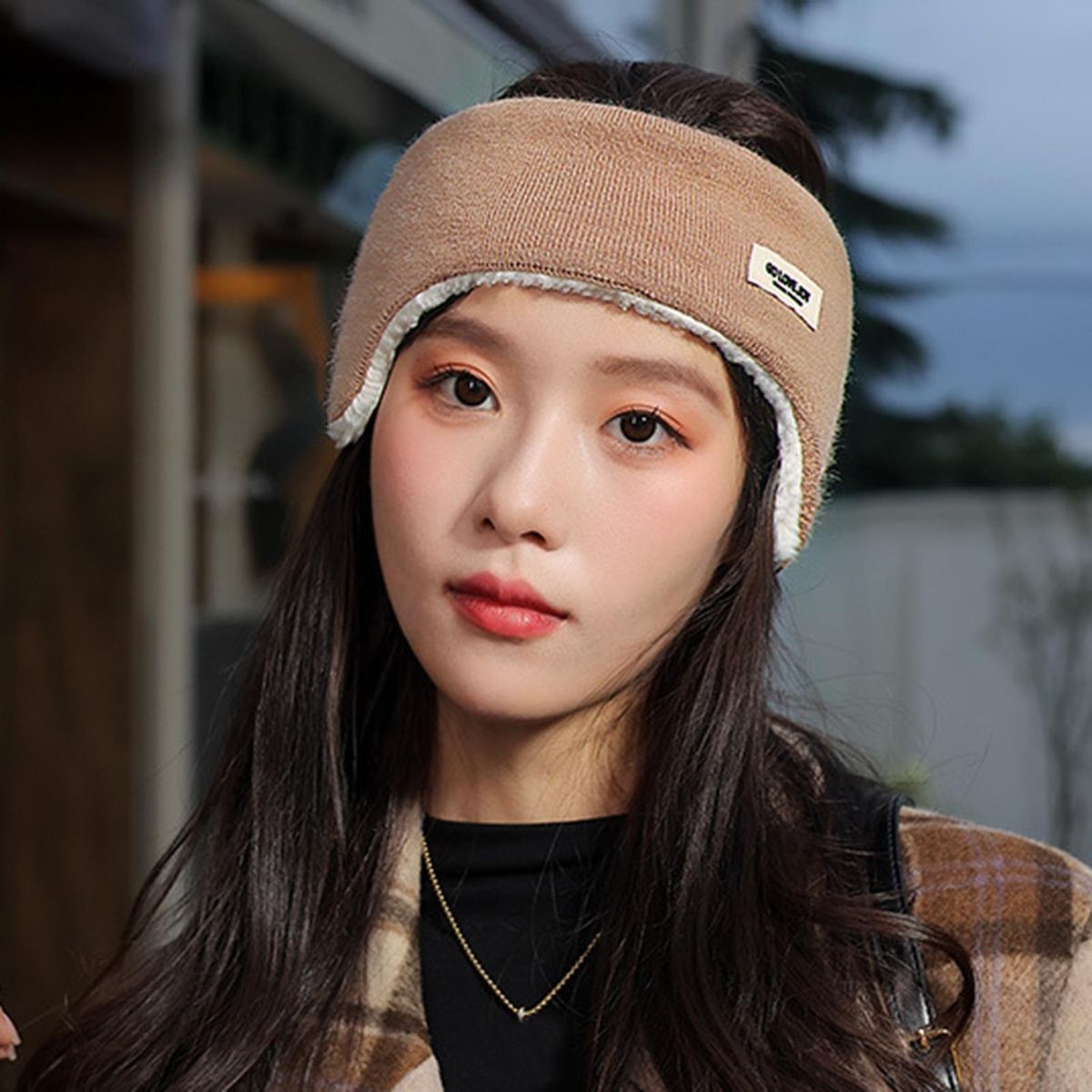 Ear Muffs Headband Knitting Velvet Lined Earmuffs Ridding Headband Khaki