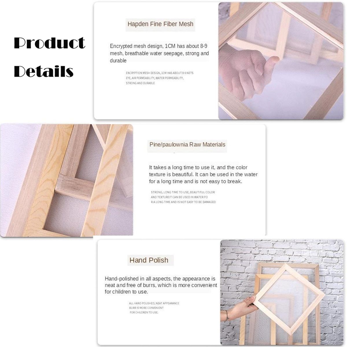 3Pieces Paper Making Frame Screen Wood Paper