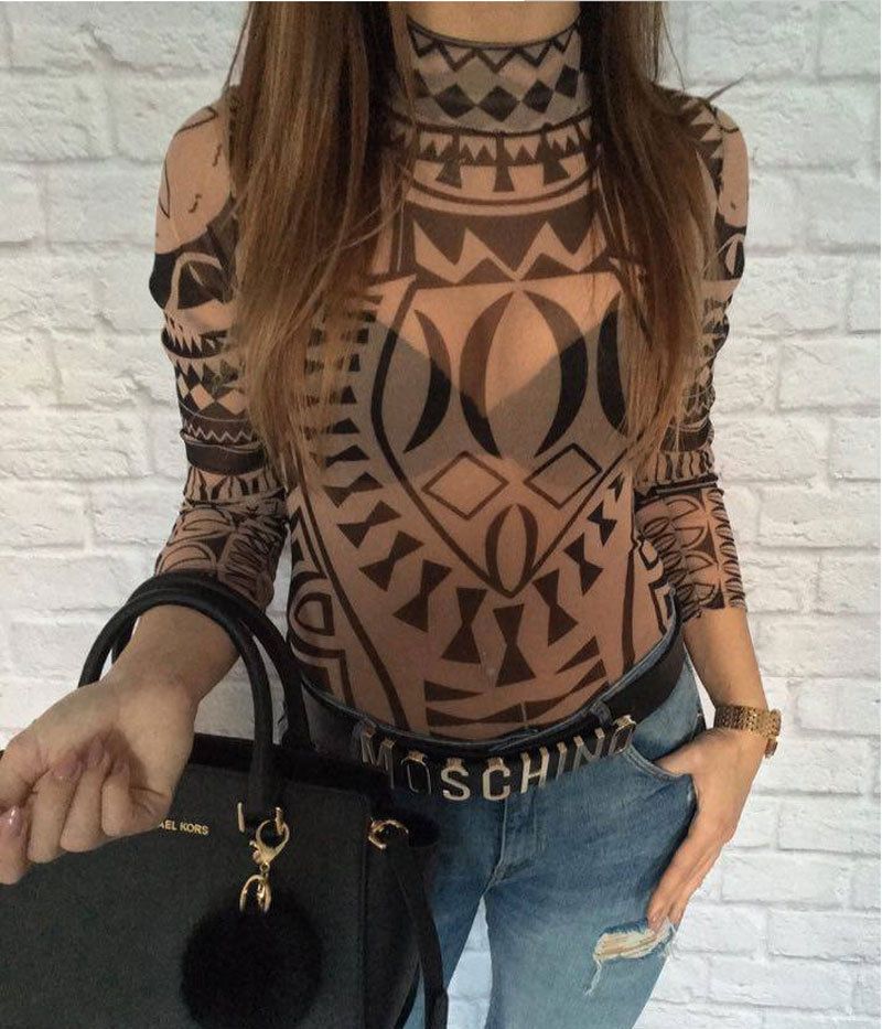 SEXY Women's Ladies Bodysuit Leotard Bodycon Bandage Mesh Print Jumpsuit Romper(#Multi)