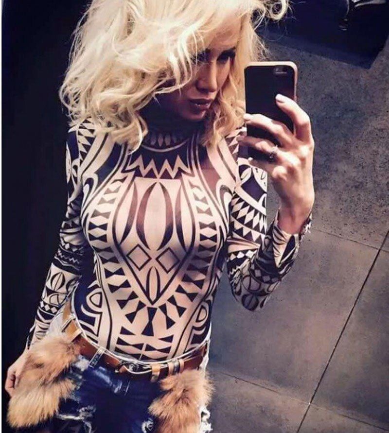 SEXY Women's Ladies Bodysuit Leotard Bodycon Bandage Mesh Print Jumpsuit Romper(#Multi)