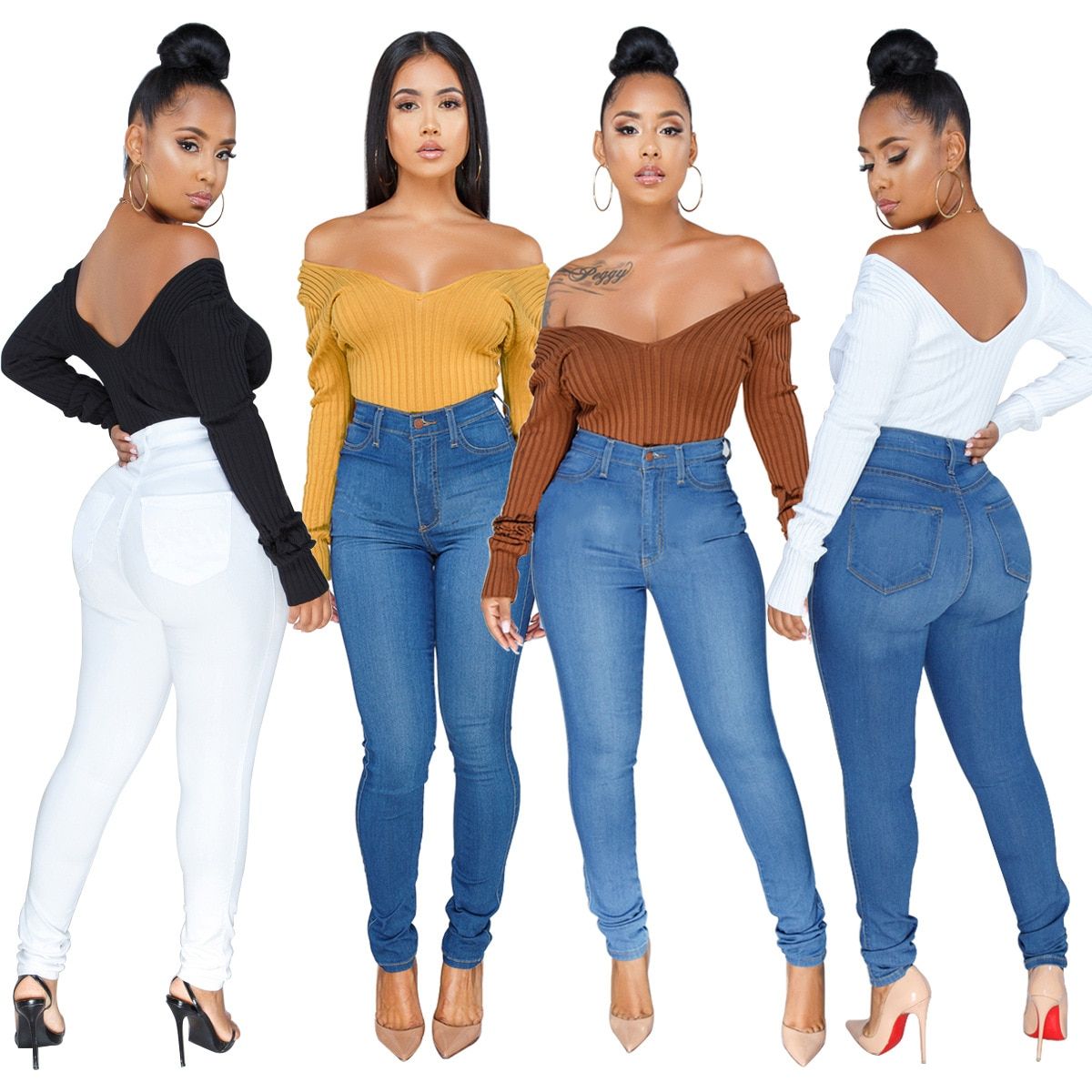 Sexy Bodysuits Women Rib Knitted V-Neck Long Sleeve Beach Playsuits Bandage Jumpsuits Ladies Rompers PlSize(#White)