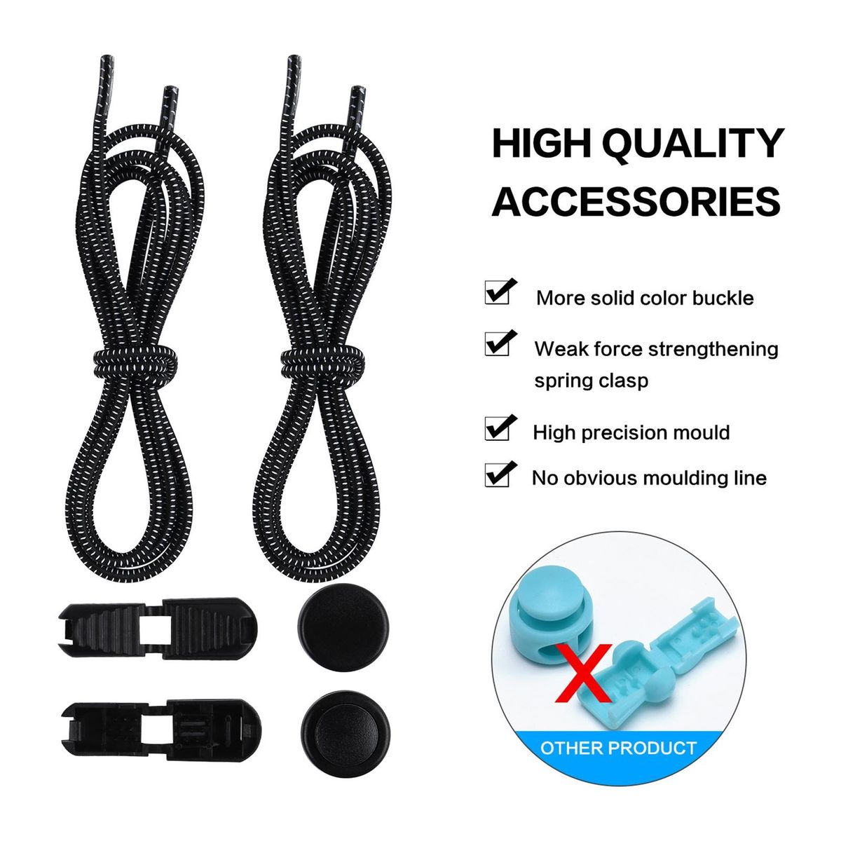 1 Set Tieless Shoelaces Elderly Children No Tie Shoes Strings Black