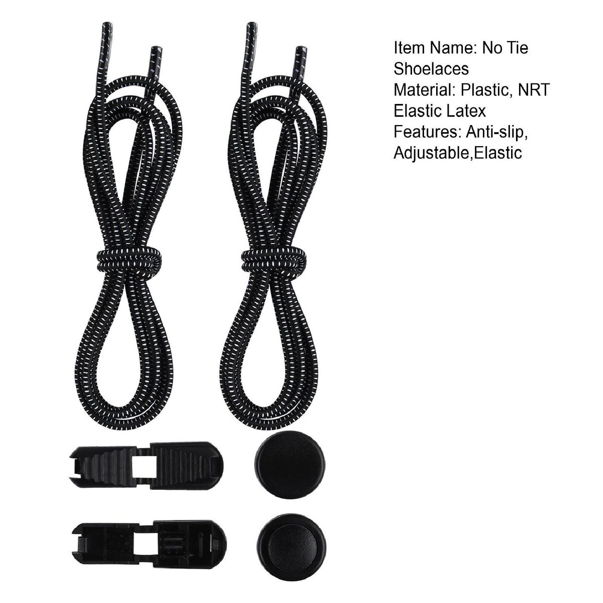 1 Set Tieless Shoelaces Elderly Children No Tie Shoes Strings Black