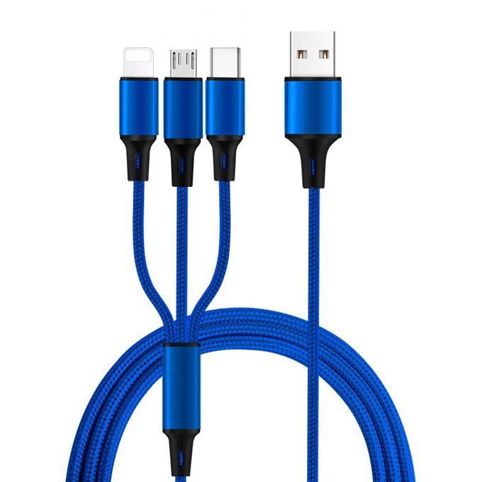 3 In 1 USB  Able For Huawei For IPhone 12 11 Pro Max Fast  Harge  Able-blue-1.2m