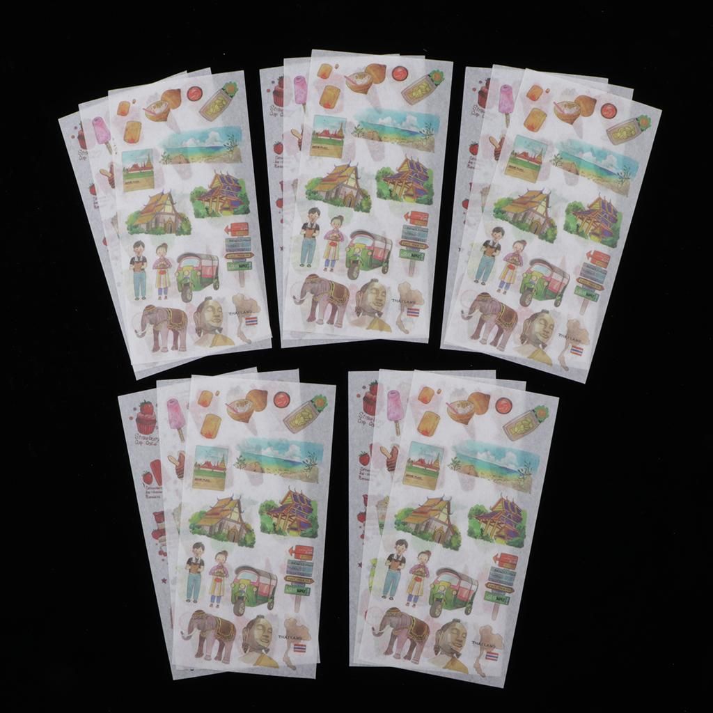 5 Sheets Stickers For Diary Scrapbooks ,Cards ,Travel Bangkok Food