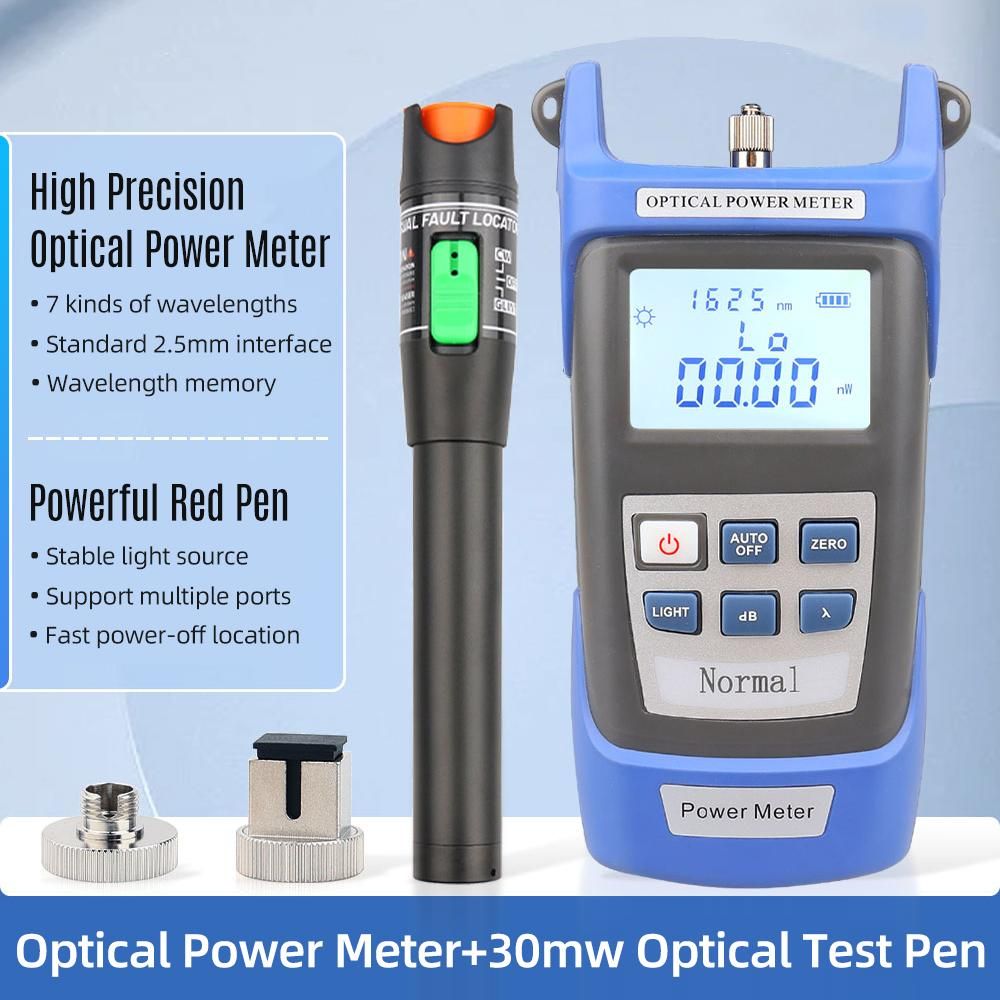 Optical Fiber Tool Kit Optical Power Meter Handheld 30mW Optical Fiber Tester Portable Pen Type Red Light Visual Fault Locator Fiber Test Pen