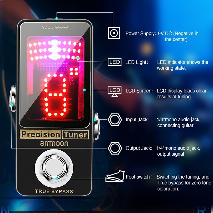 Ammoon Precision Chromatic Tuner Pedal Large LED Display