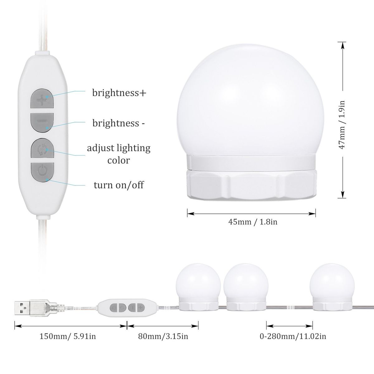 LEDs Vanity Mirror Lights Kit With 10 Light Bulbs 3 Color