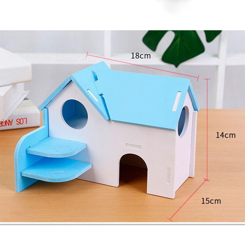 Garka Hamster House Toy No Cracking No Moth Eaten Waterproof Anti- Substances Double Layer Play Rest Place Relieve 5.9x6.7x3.9In -- Blue / Pink Blue