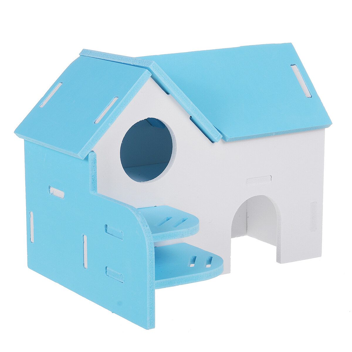 Garka Hamster House Toy No Cracking No Moth Eaten Waterproof Anti- Substances Double Layer Play Rest Place Relieve 5.9x6.7x3.9In -- Blue / Pink Blue