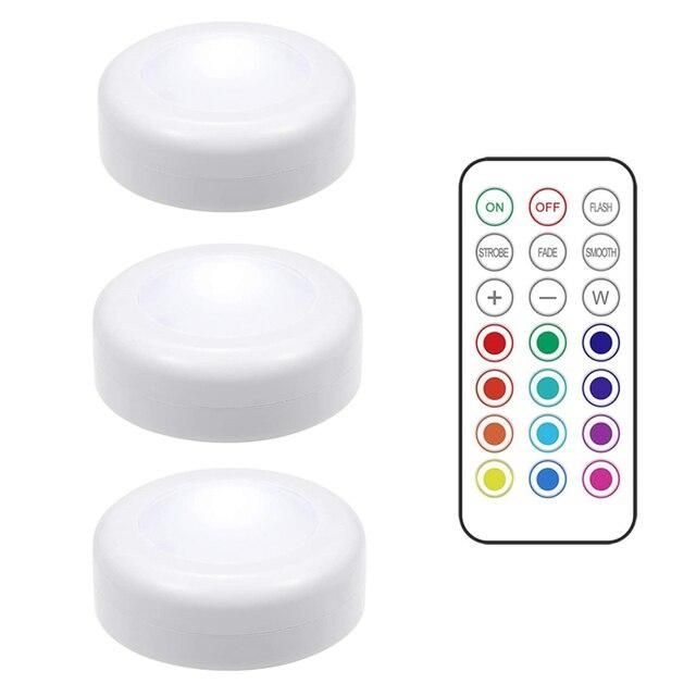 LED Cabinet Light Remote Control Wireless Puck Light Colorful Dimmable Touch Sensor Night Lamp Suitable For Kitchen Stair Closet