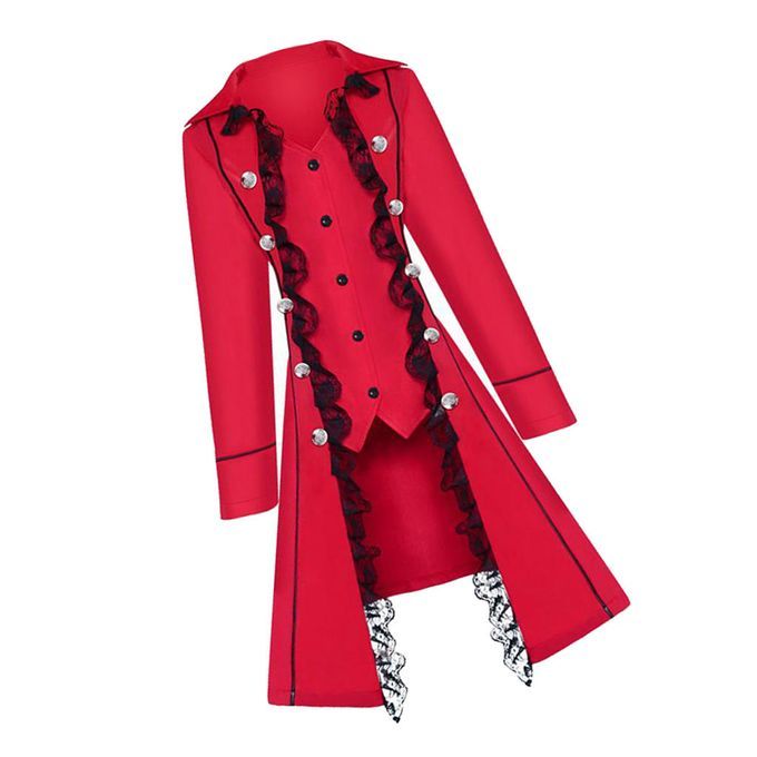 Women's Steampunk Dovetail Coat, Women's Long Trench Coat XXL Red