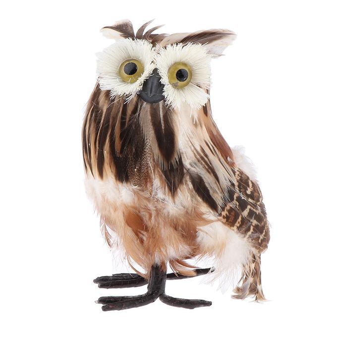 2PC Artificial Feather Furry Realistic Owl Taxidermy Home Garden Decor