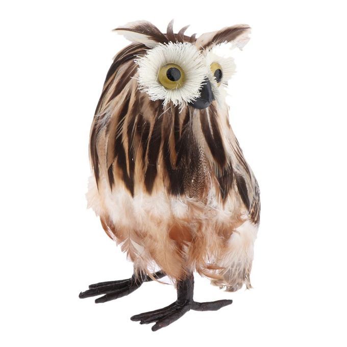 2PC Artificial Feather Furry Realistic Owl Taxidermy Home Garden Decor
