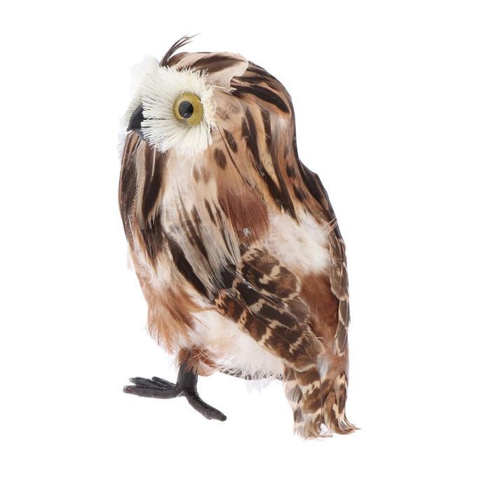 2PC Artificial Feather Furry Realistic Owl Taxidermy Home Garden Decor
