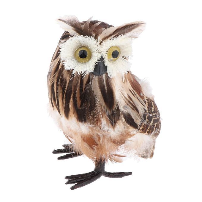 2PC Artificial Feather Furry Realistic Owl Taxidermy Home Garden Decor