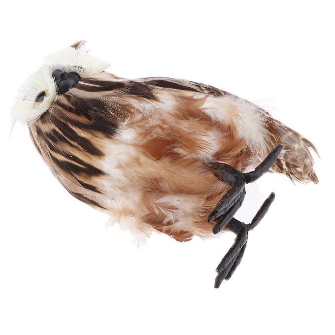 2PC Artificial Feather Furry Realistic Owl Taxidermy Home Garden Decor