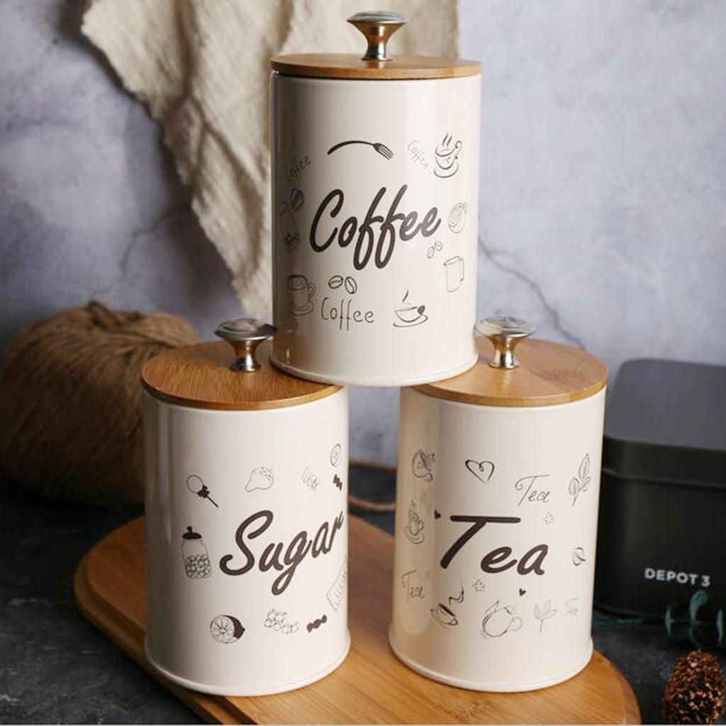 3pcs/set Metal Sugar Coffee Tea Tin Jar Container Candy Sealed Can
