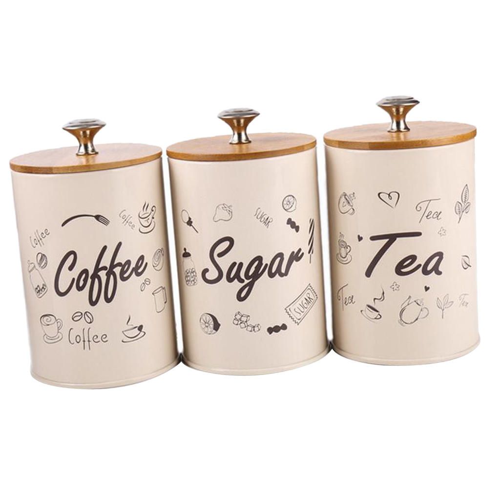 3pcs/set Metal Sugar Coffee Tea Tin Jar Container Candy Sealed Can