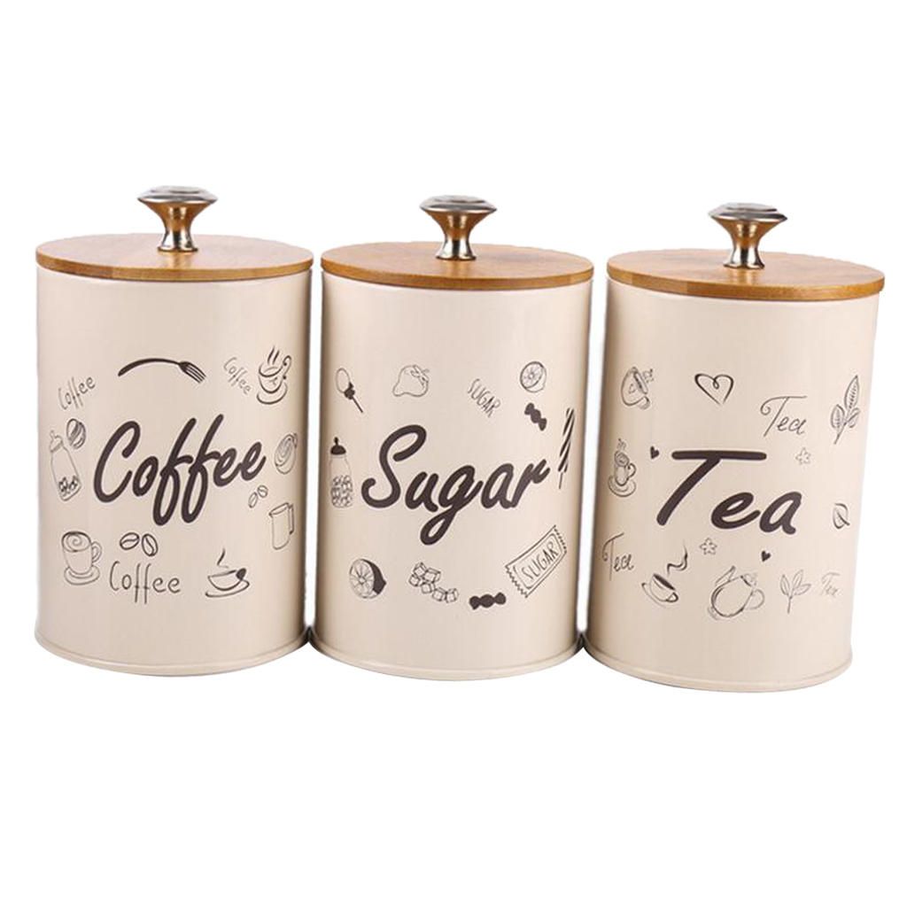 3pcs/set Metal Sugar Coffee Tea Tin Jar Container Candy Sealed Can