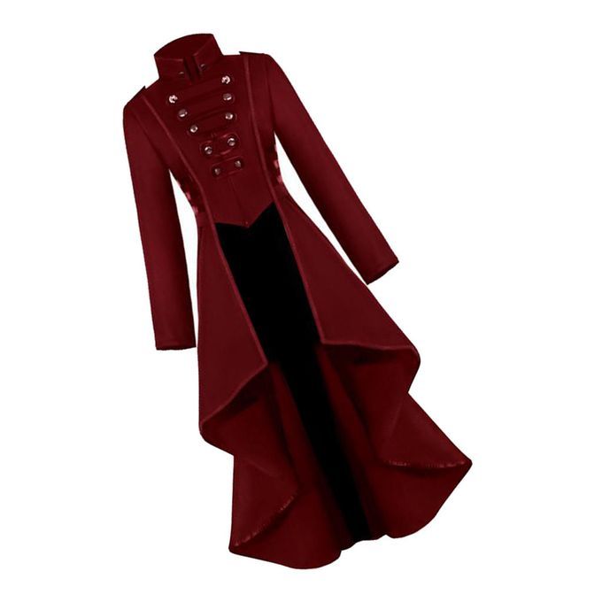 Ladies Steampunk Gothic Long Coat, Retro Red Jacket Punk Clothes XL