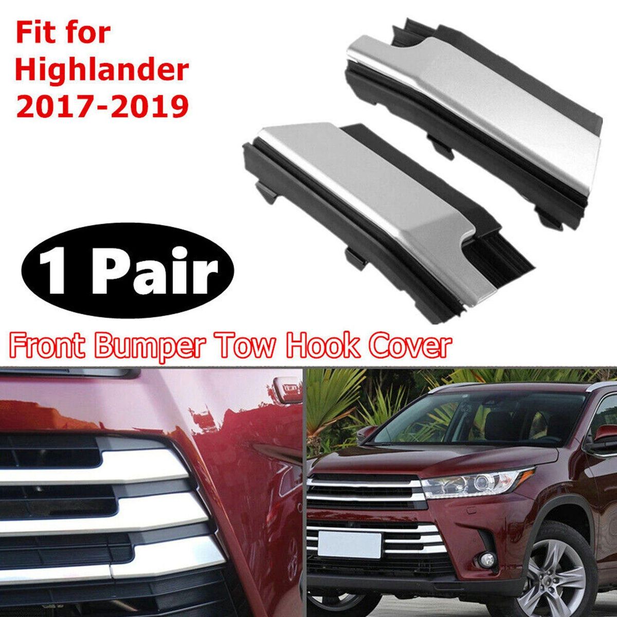 For 2017-2019 Toyota Highlander Left+Right Front Bumper Tow Hook Cover Cap 521200E920 521270E920