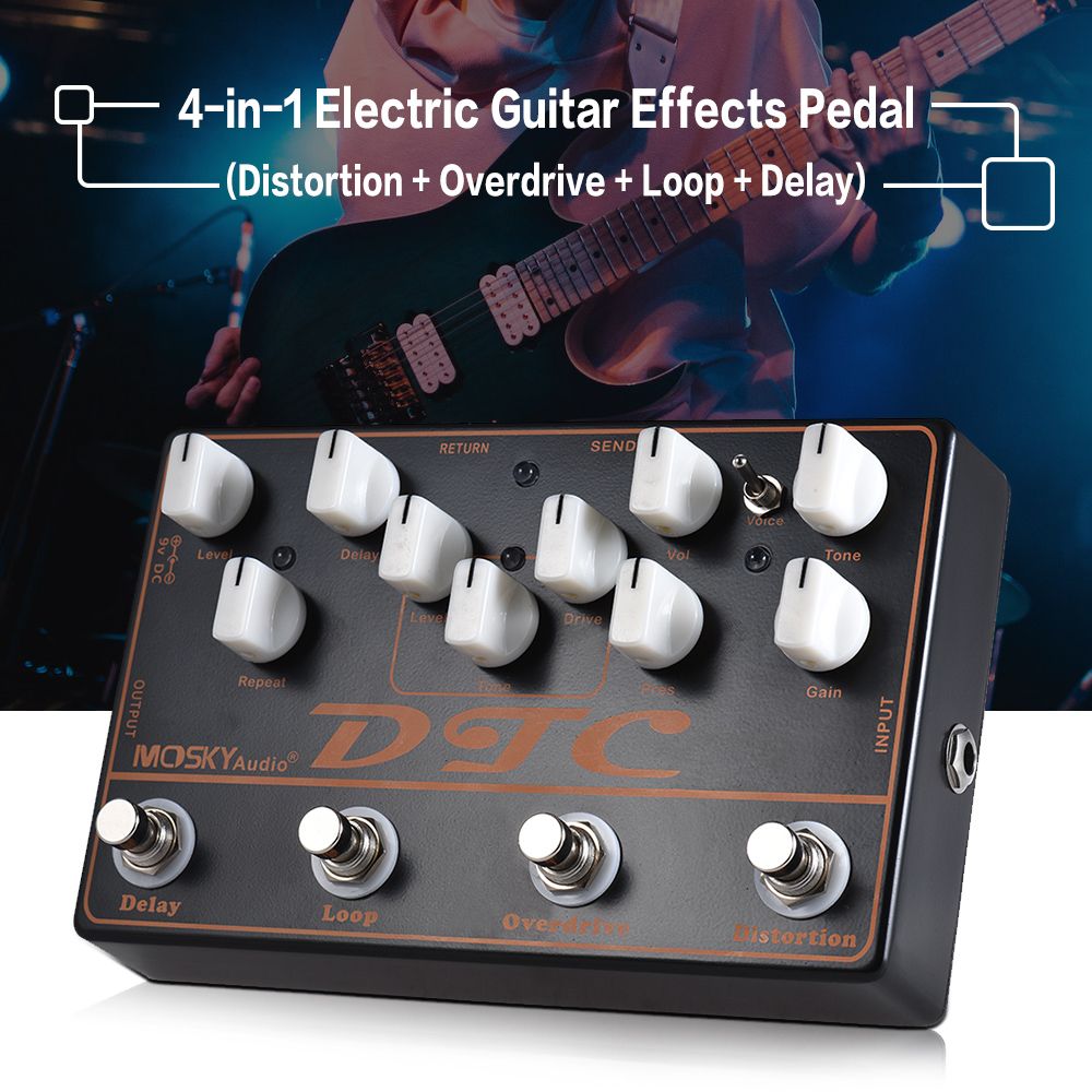 DTC 4-in-1 Electric Guitar Effects Pedal Distortion +
