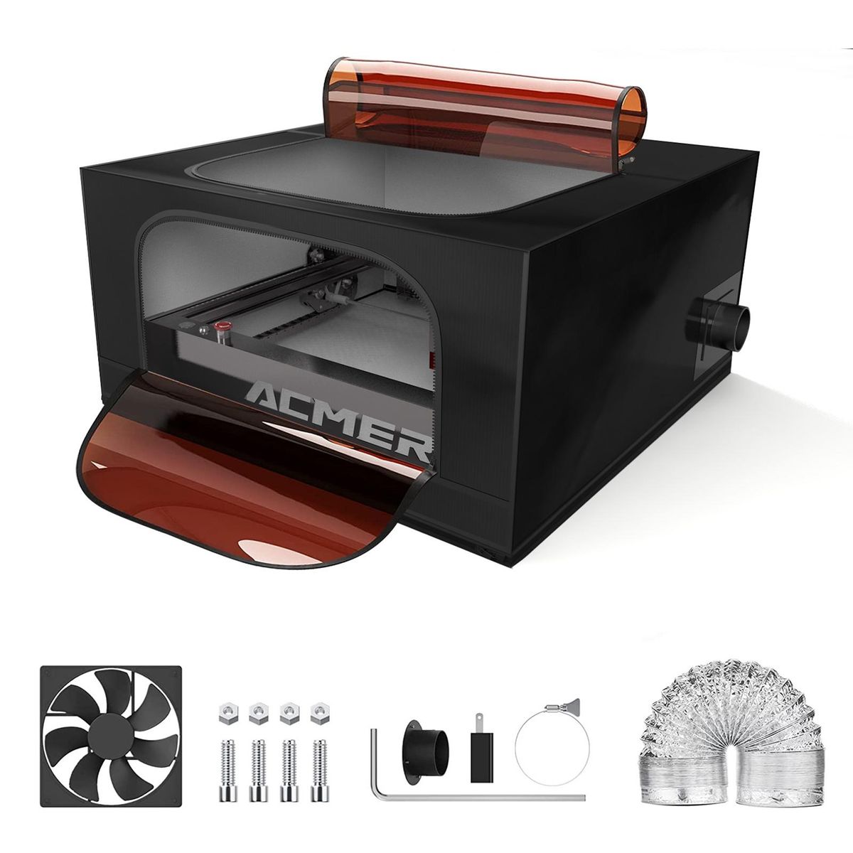 ACMER-R10 Laser Engraver Closure with Vent Foldable Protective Cover Safe Fireproof Cloth Dust-proof Smoke Exhaust Eye Protection 700*700*350mm Large Size Compatible with Most Laser Engraving Machine XTOOL D1/D2 Ortur Laser M